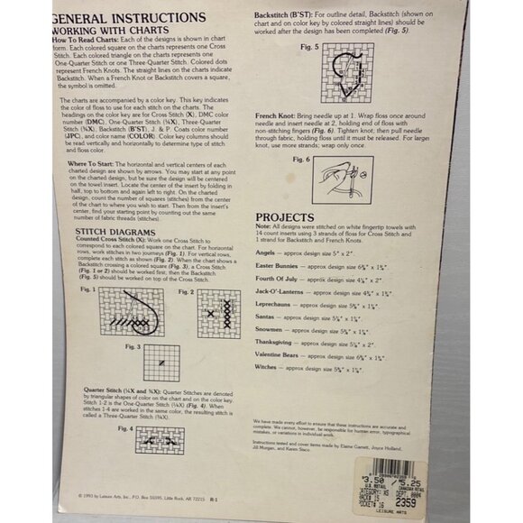 Holiday Cross Stitch Pattern Fingertip Friends for Hand Towel Leisure Arts 1989 - Picture 3 of 3